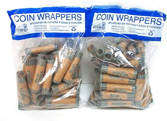 72 Rolls Preformed Coin Wrappers Paper Tubes for Nickels NF String Holds $2 Ea