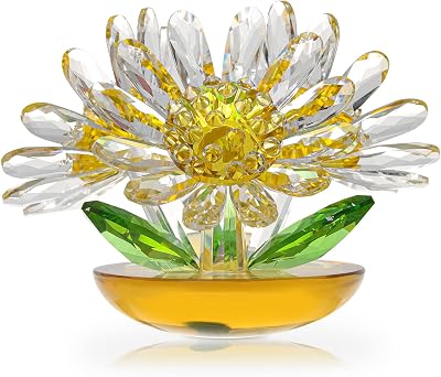 LONGWIN Crystal Daisy Flower Figurines Collectible Art Glass Home Decor Spring Bouquet Gift for Mothers Day, Birthday, Christmas Day