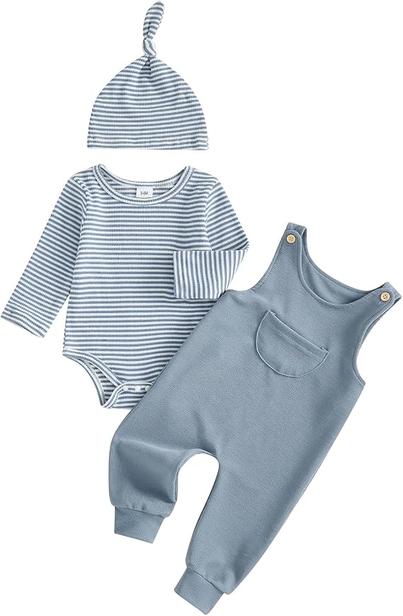 Infant Baby Boys 3pcs Clothes Set Romper Dungarees With a Hat