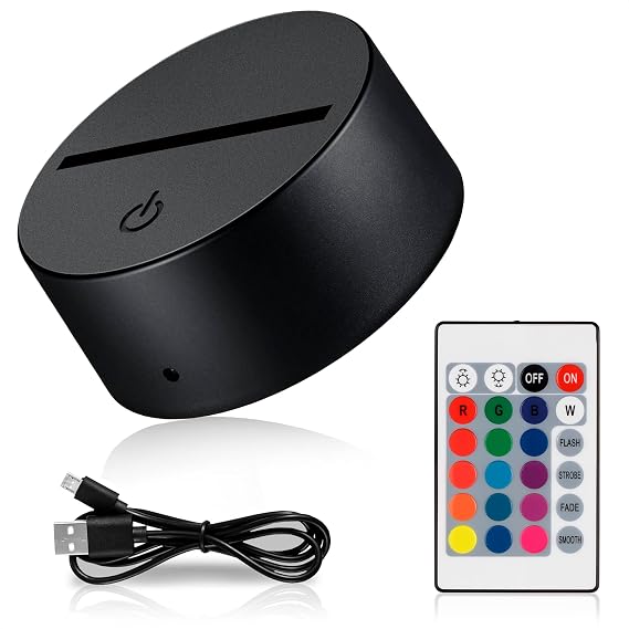 LED Light Base for Acrylic, Led Acrylic Light Base Black with Remote Control, 16-Color Changing USB Powered Display Stand - 3D Crystal Glass Art Plates, Touch Switch Night Lamp in Bedroom, Gift Decor