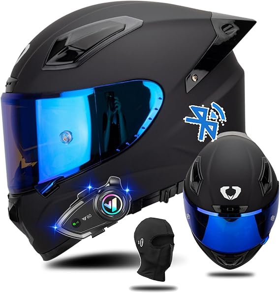 Bluetooth Motorcycle Helmet, Modular Motorcycle Helmet with Bluetooth, DOT Approved Dual Visor Full Face Flip Up Bluetooth Integrated for Adults Men and Women