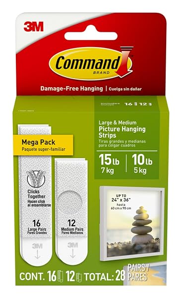 Command 15 lb & 10 lb Large and Medium 28 Pairs Picture Hanging Strips (56 Strips), Damage-Free Hangers for Picture Frames, No Tools Required, Great for Home Room Wall Decor, White Adhesive
