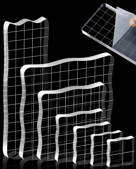 FIVEIZERO 7Pcs Acrylic Stamp Block with Grid Lines(Lace Edge)
