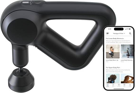 Theragun Prime - Electric Handheld Massage Gun - Smart App and Bluetooth Enabled Percussion Massage for Athletes - Deep Tissue Muscle Therapy Device with Quietforce Technology - 4th Generation - Black