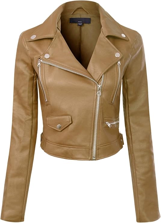 Design by Olivia Women's Long Sleeve Zipper Closure Moto Biker Faux Leather Jacket