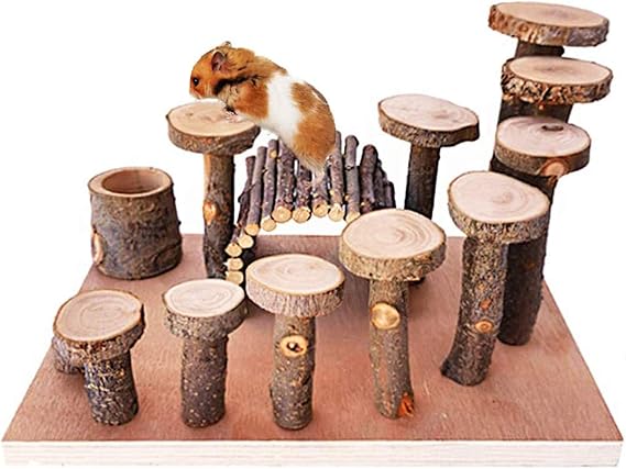 Wooden Hamster Platform Toy Chinchilla Activity Playground Stand Ladder Guinea Pigs Hideout Set Bridge Ramps Chew Toys for Mouse Gerbil Rat Sugar Glider Syrian Dwarf Hamster Small Animals