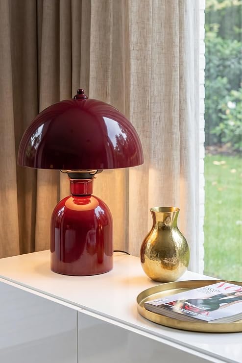 Marrien Luna Abajur, Bohem Masa Lambası ve Salon Oturma Odası Aydınlatması - Bordo - 25 cm – Modern Dekoratif Masa Lambası, Gece Lambası
