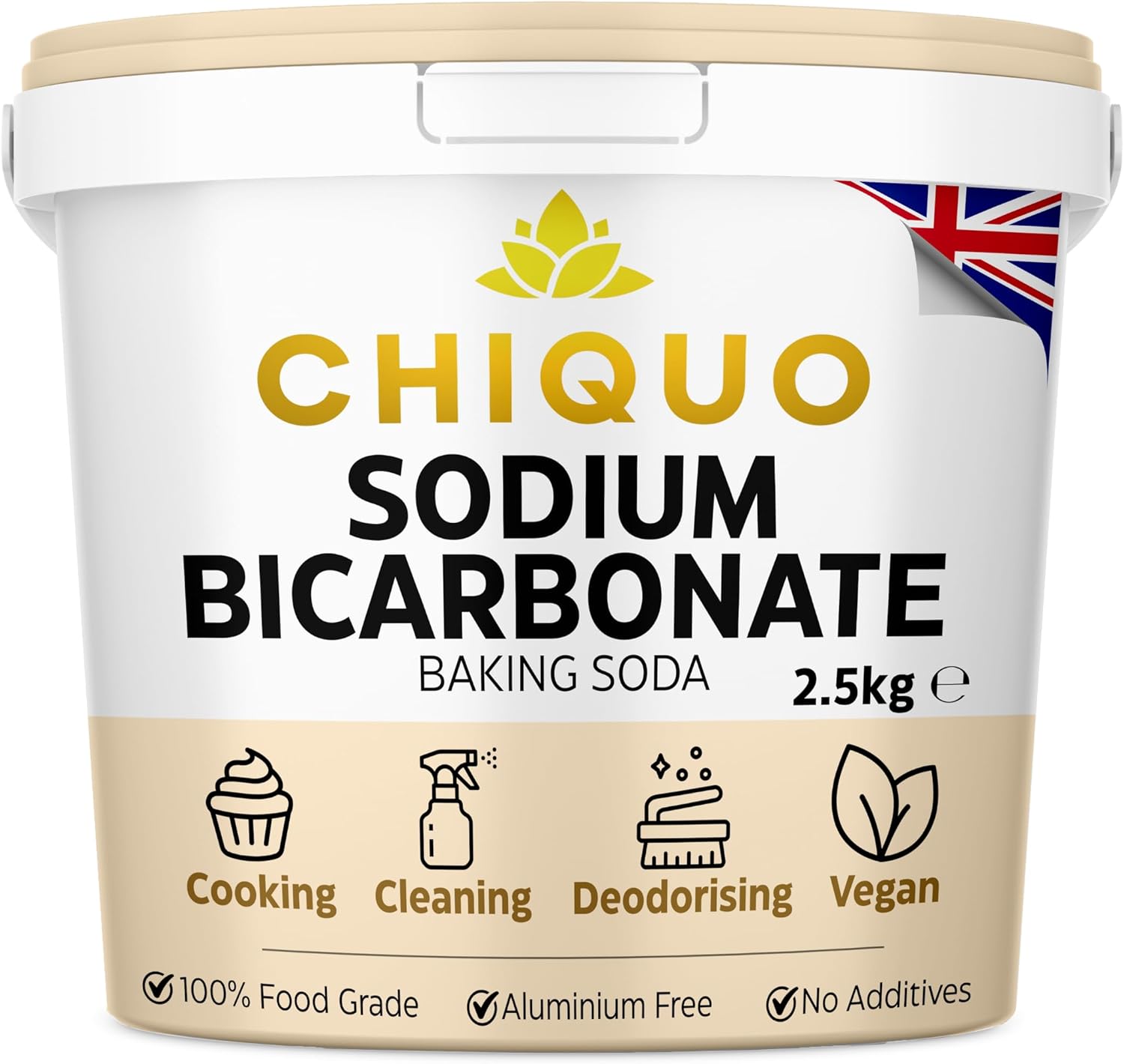 Chiquo Baking Soda - Sodium Bicarbonate 2.5kg Bucket - 100% Food Grade | Eco-Friendly Fine Powder For Cleaning, Baking, Bath Bombs, Odours & More | Resealable Storage Bucket