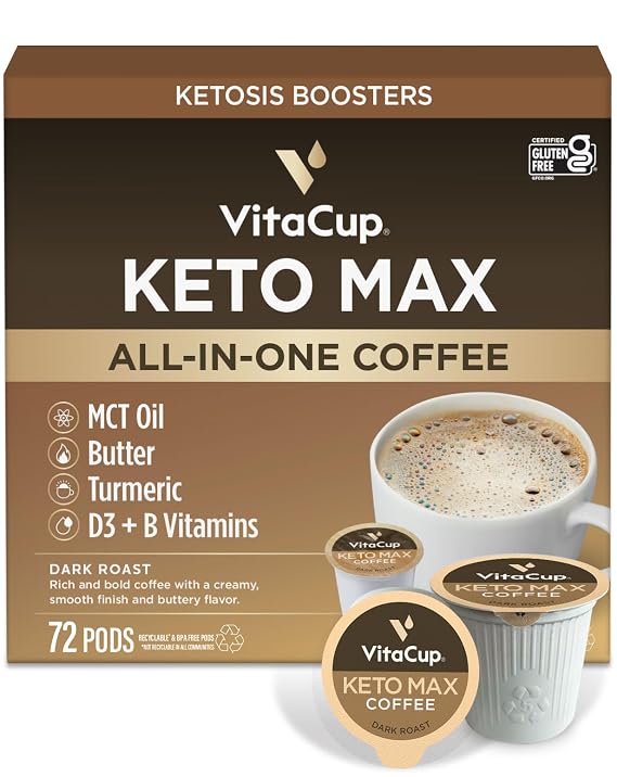 VitaCup Keto Max Dark Roast Coffee Pods with MCT Oil, 72ct