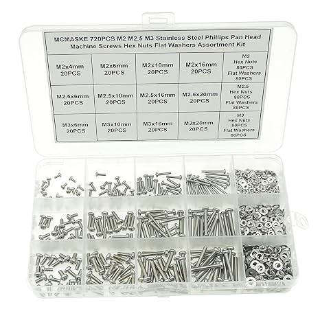 720PCS 304 SS Metric M2-M3 Pan Head Machine Screws Nuts Washers Kit