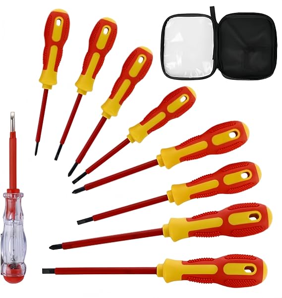 9 Pcs Electricians Screwdriver Set, Electric Test Screwdriver, Insulated for Electricians, Electrician Screwdrive with Voltage Tester, Electrical Tools Kit Safety Repair and Maintenance