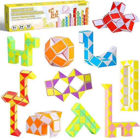 Magic Snake Cube, 10 Pack 24 Blocks Speed Cube Party Bag Fillers, Twist Snake Puzzle Toys, Party Favours for Kids (Random Color)