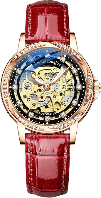 Classic Skeleton Ladies Watch Leather Automatic Mechanical Elegant Lady Wristwatch Waterproof Luminous Watches for Woman