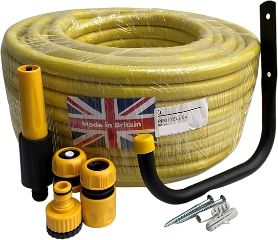 20 Metre Pro Hose Pipe Anti Kink + Hozelock Compatible Connectors + Wall Hook