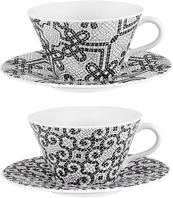 Vista Alegre Porcelain Portuguese Cobblestone Tea Cups & Saucers Set of 2