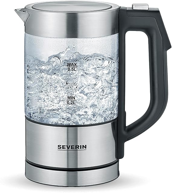 SEVERIN Mini Digital Glass Kettle, 1100 W, 0.5 L, Stainless Steel/Black WK 3458
