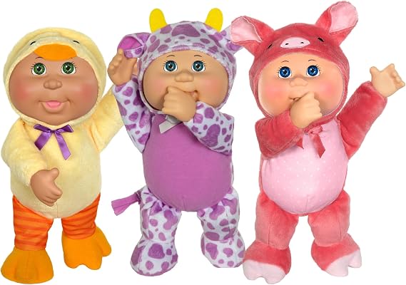 Cabbage Patch Kids Farm Friends 3-Pack - 9 Inch CPK Dolls - Collectible Cuties - Features Bernadette The Cow, Delaney The Duck, Winnie The Pig - Thumb-Sucking Helper CPK -