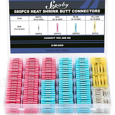 680PCS Heat Shrink Butt Connectors, Sopoby Marine Grade Electrical Wire Connectors Kit, Tinned Red Copper Insulated Waterproof Crimp Terminals Butt Splice for Cable,Boat,Wiring
