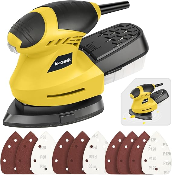 200W Palm Detail Sander, Dust Collection 10Pcs Sandpaper
