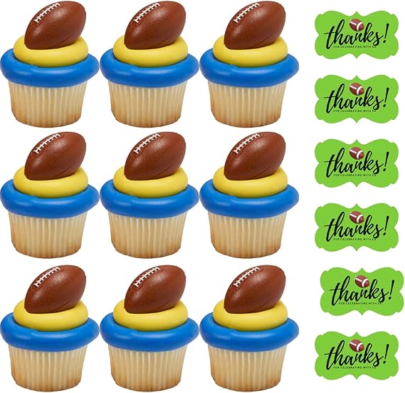 24pack 3D Football Cupcake/Desert/Food Decoration Topper Rings with Favor Stickers