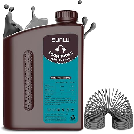 SUNLU High Toughness 3D Printer Resin 2KG, Enhanced Flexible 3D Printing Photopolymer Resin, 405nm UV Fast Curing 3D Resin for LCD DLP SLA Resin 3D Printers, Bendable and not Brittle, 2000g Dark gray