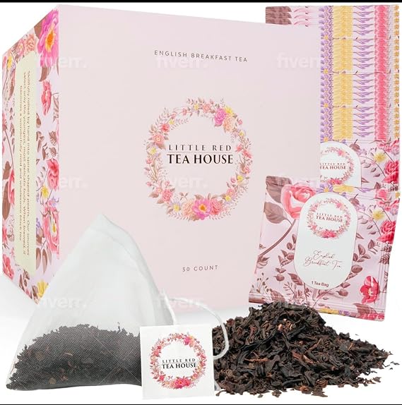 Little Red Tea House English Breakfast Tea for Health & Wellness | Black Tea Bags | Pyramid Tea Infusers Presentation Box Tea Gift Set | For Tea Lovers Tea Party Favors 30 sachets