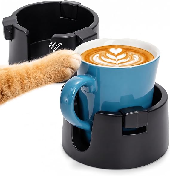 2 Pack Anti Spill Cup Holders, Adhesive Desk Cup Holder, Adjustable Plastic Drink Holder for Desk, Non Tipping Coaster Cup Holder for Office, Home, Desktop, Table (Black)