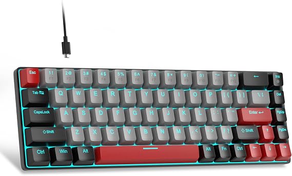 MageGee Portable 60% Mechanical Gaming Keyboard MK-Box Blue LED Backlit Compact 68 Keys Mini Wired Office Keyboard with Brown Switch for Windows Laptop PC Mac - Grey/Black