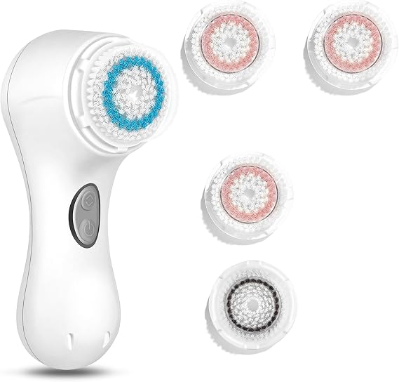 Microtree Electric Facial Cleansing Brush and Brush Head Replacement, Sonic Vibrating Rechargeable Face Scrubber Exfoliator, 2 Speeds for Gentle Clean