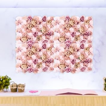 Artificial Flower Wall Panel, Silk Fabric Plastic23.62 * 15.74 inch Wall Background Silk Rose Mat 6 PCS a Set for Wedding Backdrops, Photography Buildings, Clothing Store (Autumn Pink)
