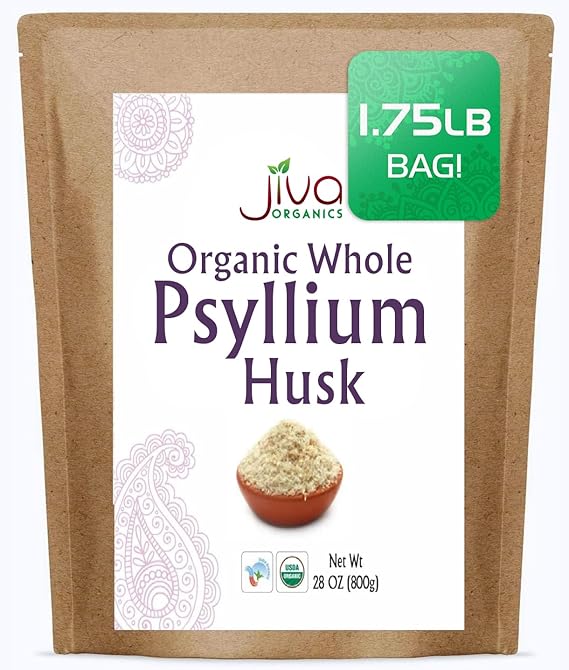 Jiva Organics Whole Psyllium Husk (Isabgol) 28 Ounce Non-GMO, Unflavored - Keto Friendly, Soluble Fiber, Light Brown