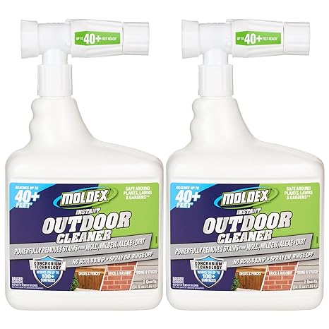 Moldex Instant Outdoor Cleaner with Bleach, 64 oz Hose End Sprayer, 2 Pack, Fast Acting Outdoor Surface Cleaner for Siding, Decks, Fences and Exterior Surfaces