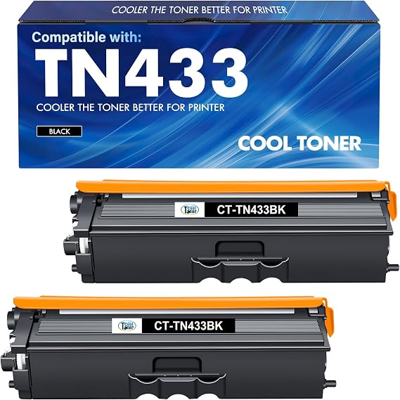 Cool Toner TN433BK TN433 Black Compatible Toner Cartridge Replacement for Brother TN433BK TN433 TN431BK TN-433 for Brother MFC-L8900Cdw HL-L8360Cdw HL-L8260Cdw HL-L8360Cdwt 8900Cdw Printer Ink 2 Pack