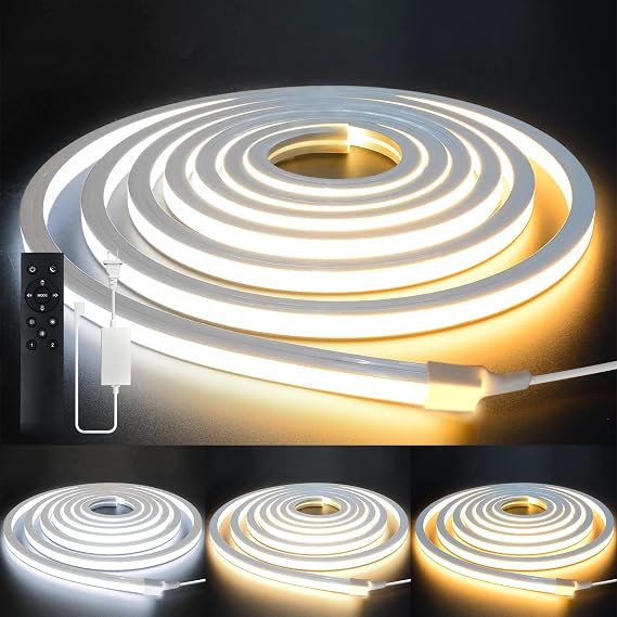 LED Strip Lights 49.2ft 110-120V,Dimmable Silicone Neon Rope Lights,Flexible Outdoor Waterproof Neon Strip Lights for Mirror,Kitchen,Cabinet,DIY Lighting