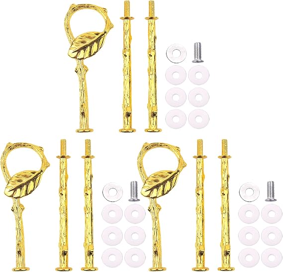 3-Tier 13.5 Cupcake Stand Hardware Fittings, Metal Mold Crown Holder DIY Making for Fruit Plate Cake Stand Snack Tray Replacement Parts for Tea Party Wedding Decoration (3 Sets - Gold Leaf)