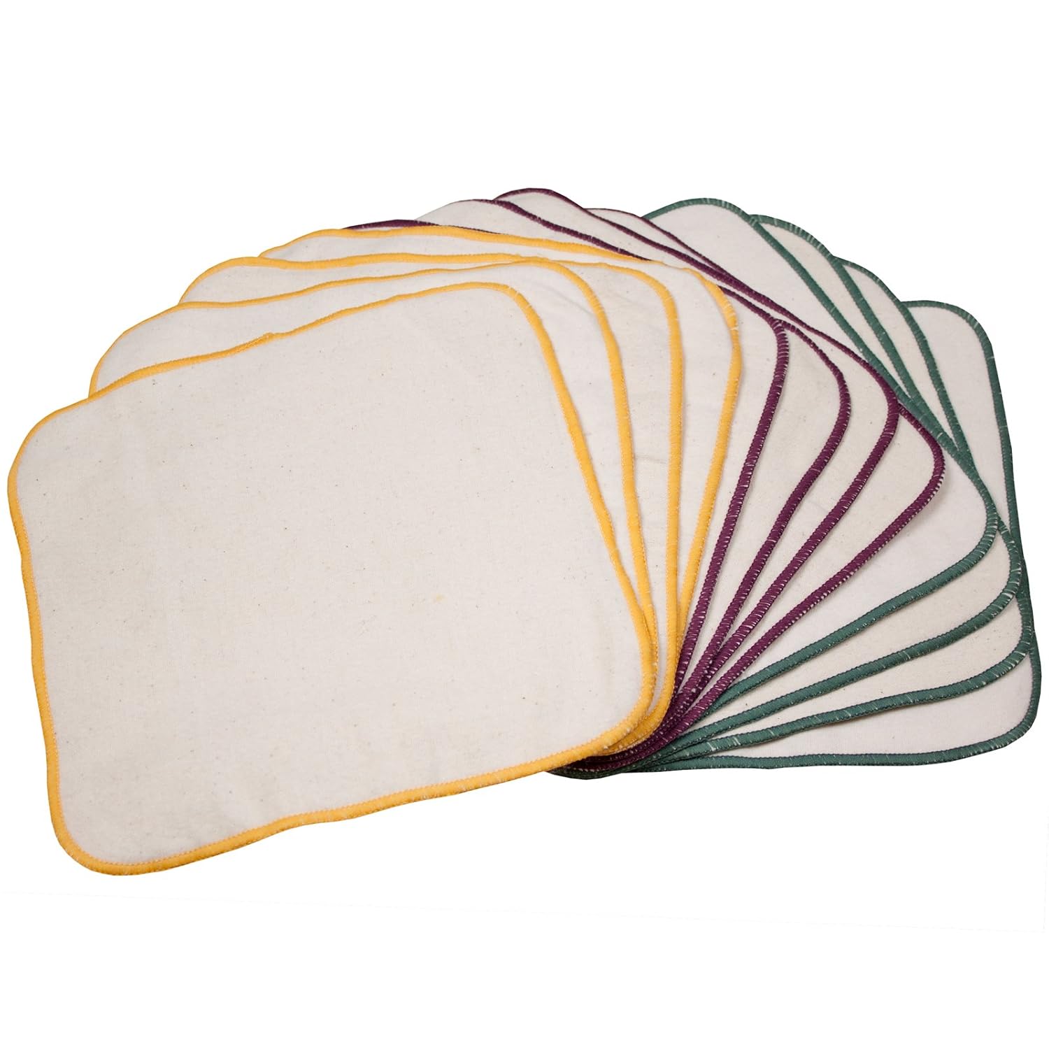 OsoCozy Terry Flannel Baby Wipes. Two Layered. Terry Velour on a Flannel Backing. Unbleached Ivory Color, 100% Cotton. 3 Attractive Stitching Colors Per Pack - 12 per Pack