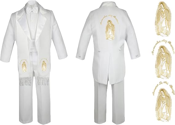 New Born Boy Christening Baptism White Tail Suit Mary Maria Stole & Back Sm-7