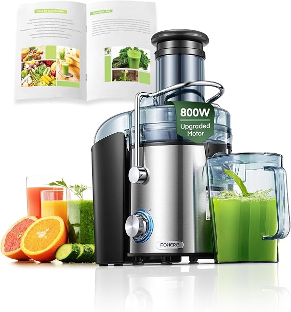 FOHERE Juicer Machines 1000W Juicer Whole Fruit and Vegetables | Quick Juicing Easy to Clean, 75MM Large Feed Chute, Dual Speed Setting and Non-Slip Feet, Silver