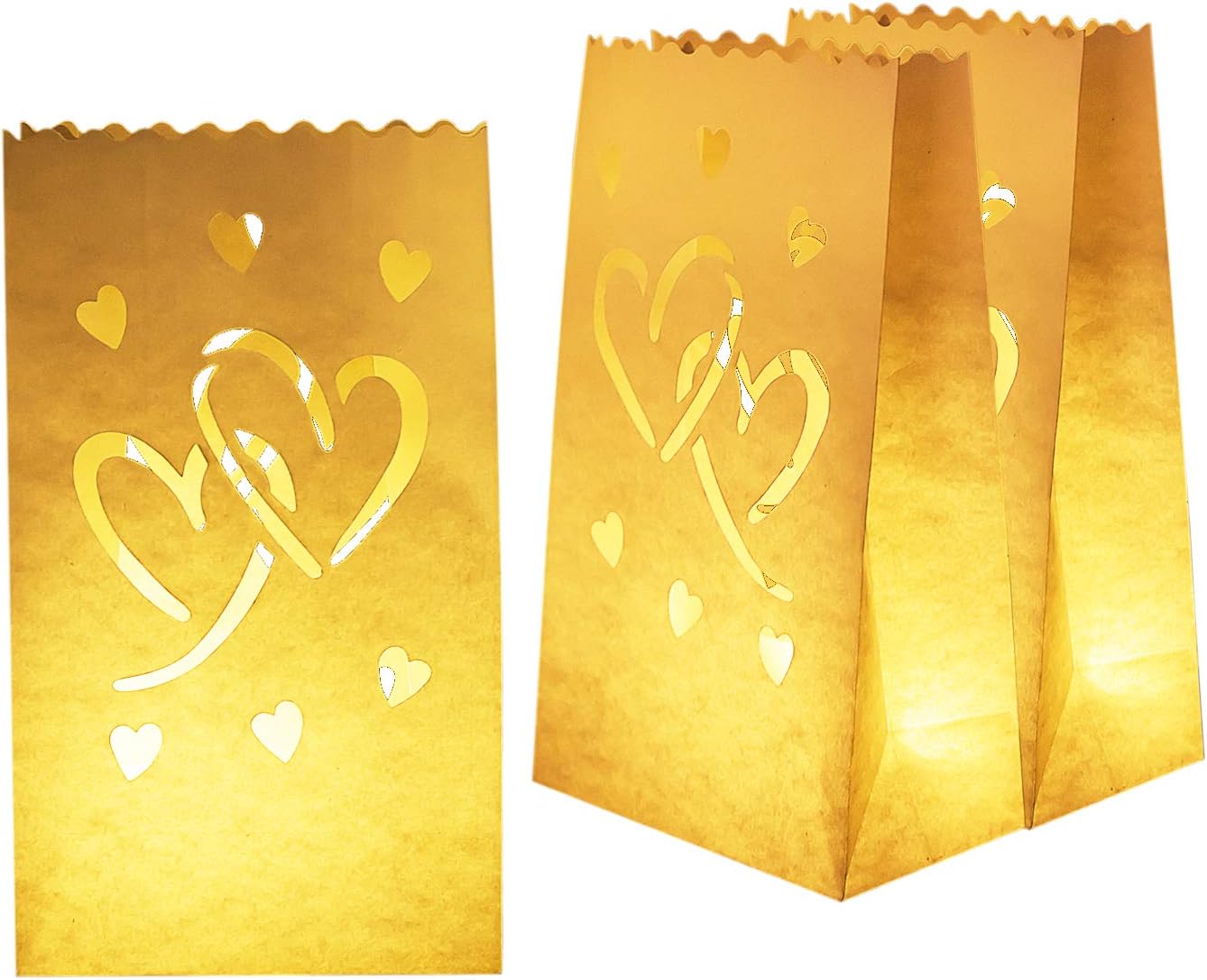 Homemory Valentines Day 50 PCS White Luminary Bags with Hearts, Upgraded Moisture-Proof Candle Bags, Tea Light Luminaries for Wedding, Halloween, Thanksgiving, Christmas, Party