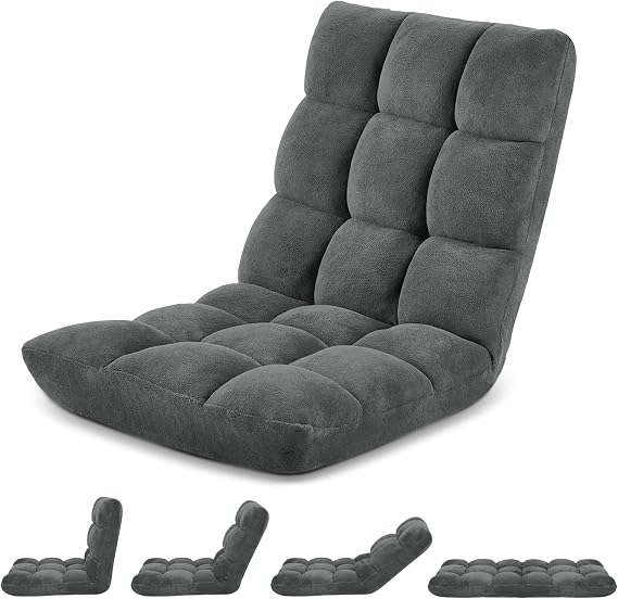 Murago Floor Chair with Back Support, 14 Adjustable Position, Dark Grey