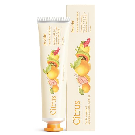 Revitin Toothpaste | Fluoride-Free Prebiotic Citrus Tooth Gel | No SLS, Gluten Free, Dye Free, GMO Free, No Sweeteners | Non-Toxic, Kid Approved