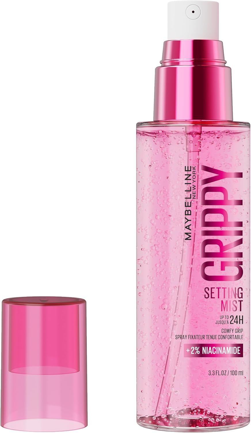 Maybelline Grippy Setting Mist Setting Spray, Up To 24 Hour Makeup wear, Fixing Spray, dewy and plumped skin look, up to 24 hour hydration, 2% Niacinamide