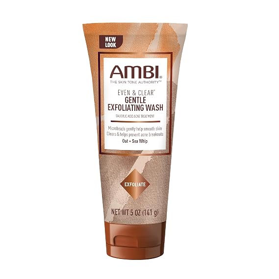 Ambi Even & Clear Gentle Exfoliating Wash with Oat and Sea Whip, Salicylic Acid Acne Treatment, Helps Clear & Prevent Breakouts, Exfoliates to Help Smooth Skin Tone & Texture, 5 Ounce