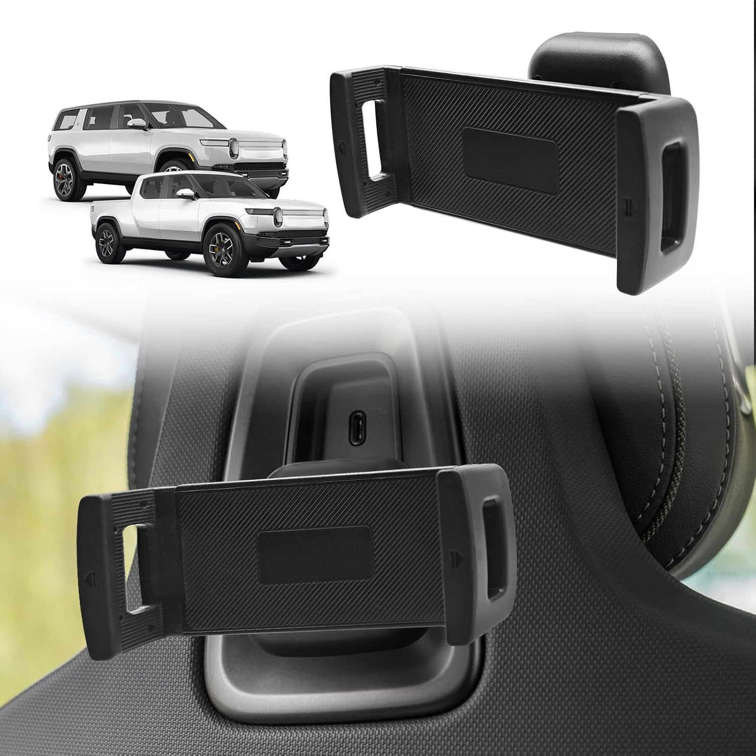BestEvMod Seat Back Second Row Anchor 14 Screw Mount Phone Holder Tablet Mag Safe Compatible with 2022-2024 2025 2026 Rivian R1T&R1S Backseat fits All Phones&Android 360° AdjustableTablet Holder