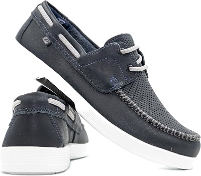 PEGADA Mens Genuine Leather Casual Boat Shoes, Brown Perforated Loafers with Memory Foam, Slip-On Comfort Driving Moccasins, Model 142302