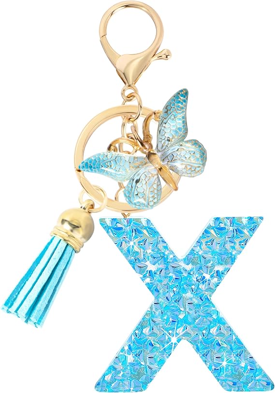Initial letter Keychains for Women Girls Tassel Butterfly Cute Keychain for Wallet Backpack charm