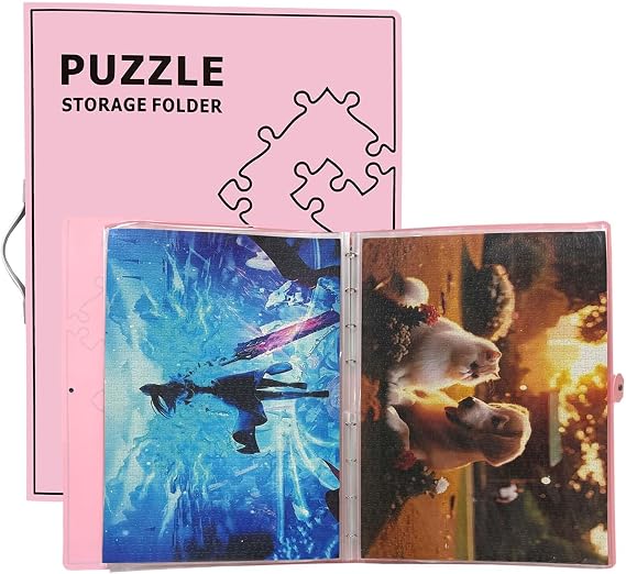 Puzzle Storage Folder for 1000-Pieces: Large Capacity Jigsaw Puzzles Organizer Portable with 20 Pockets, Dustproof & Protective Puzzle Accessory (pink)