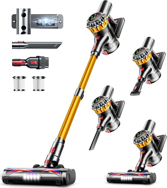 Cordless Vacuum Cleaner, 600W 50KPA 65Mins Vacuum Cleaners for Home, Stick Vacuum with Self-Standing,Touch Screen, Anti-Tangle Brush, 8-in-1 Lightweight Wireless Vacuum for Pet Hair Carpet Hard Floors