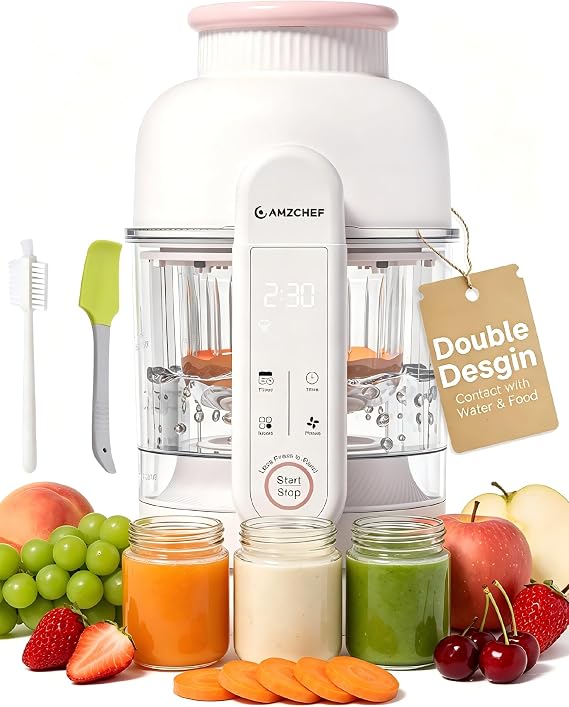 AMZCHEF Glass Bowl, 9-in-1, Steam & Blend Baby Food Maker, One-Touch Puree