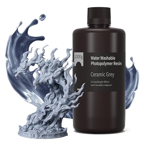 ELEGOO Water Washable 3D Printer Resin 1000g Grey, 405nm Rapid UV Resin Fast-Curing Photopolymer Resin for LCD/DLP 3D Printer